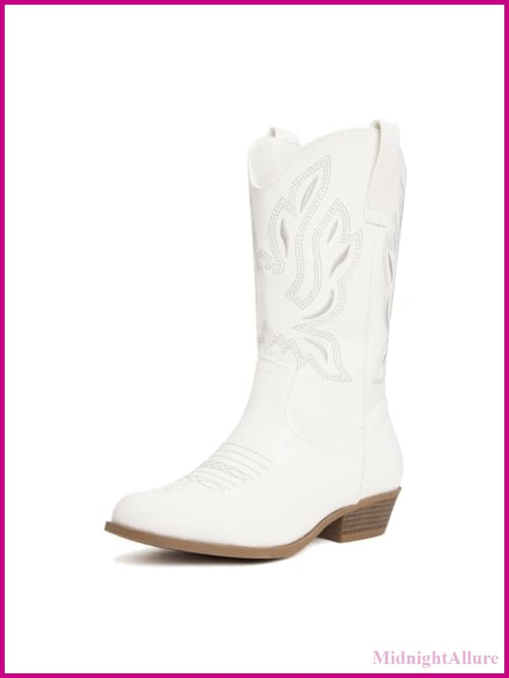 Girls Western Cowgirl Boots Embroidered Pointed Toe Mid-Calf Pull-On